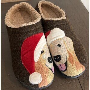 LL Bean Women's Size 8 Daybreak Scuffs Golden Retriever Santa Hat Wool Slippers